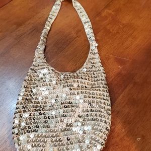 Rolfs Small Purse Handbag Gold Crochet With Sequin